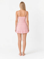 Blush Pink eyelet camisole tankini and mini swim skirt back view