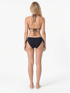 Black halter tankini swimsuit with adjustable back ties rear view