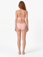 Blush Pink halter tankini swimsuit with adjustable back ties rear view