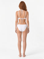 White halter tankini two-piece swimsuit adjustable back ties rear view