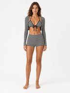 Black & White Stripe Bikini, Boyshort & Shrug Set