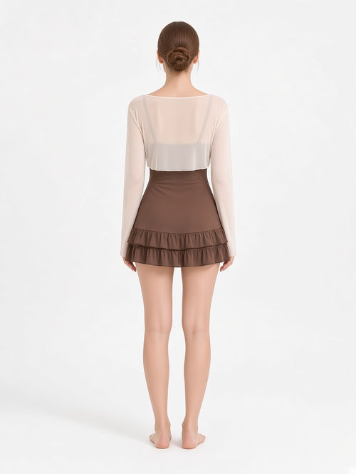 Chocolate Ruffle Swimdress & Sheer Cover-Up Set