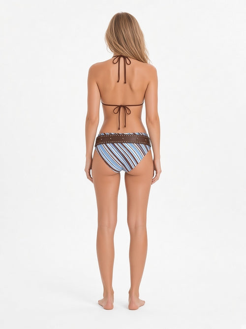 Blue & Brown Stripe Halter Bikini Set
