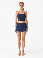 Contrast-Trim Three-Piece Tankini & Skirt Set