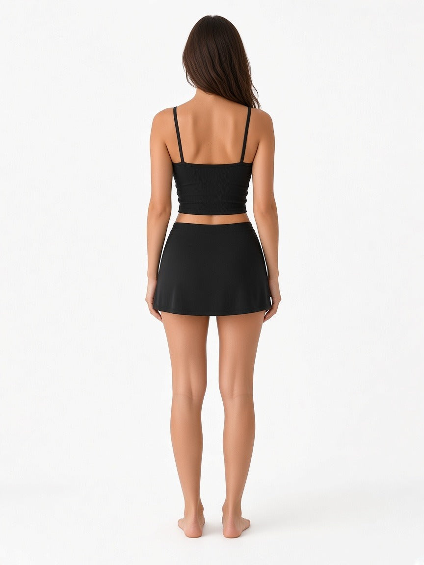 Contrast-Trim Three-Piece Tankini & Skirt Set