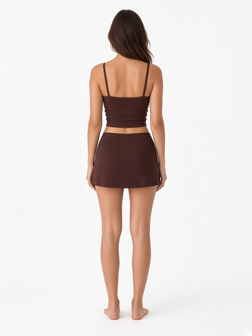 Contrast-Trim Three-Piece Tankini & Skirt Set