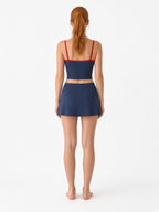 Contrast-Trim Three-Piece Tankini & Skirt Set