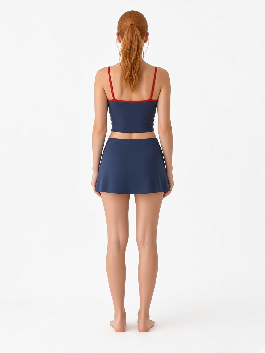 Contrast-Trim Three-Piece Tankini & Skirt Set