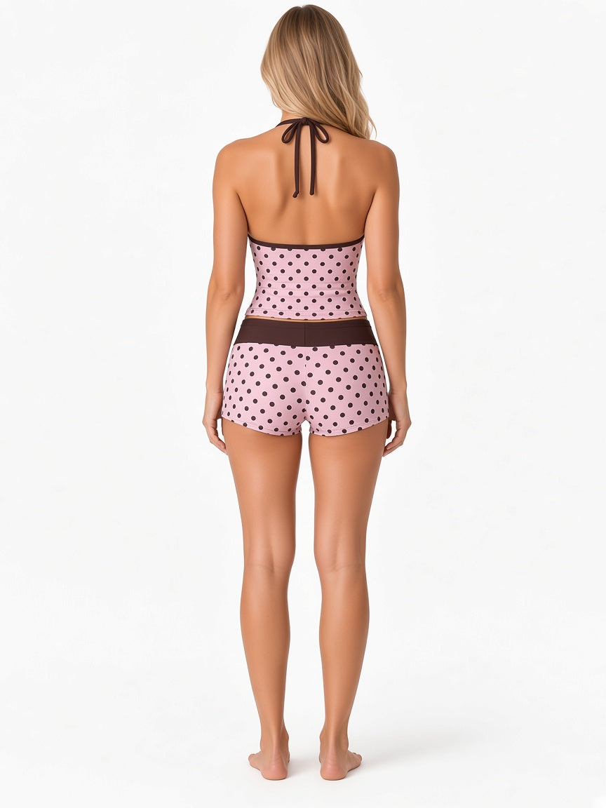 Contrast-Trim Halter Tankini and Boyshort Set