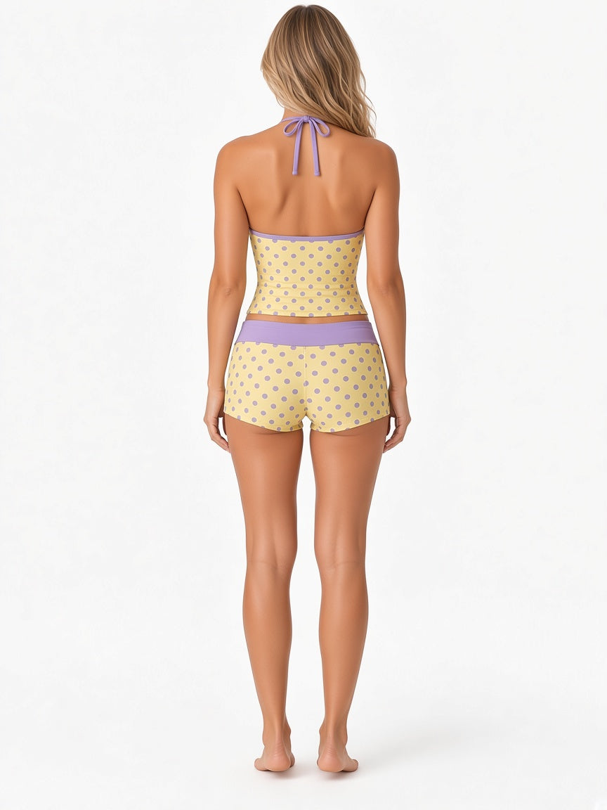 Contrast-Trim Halter Tankini and Boyshort Set