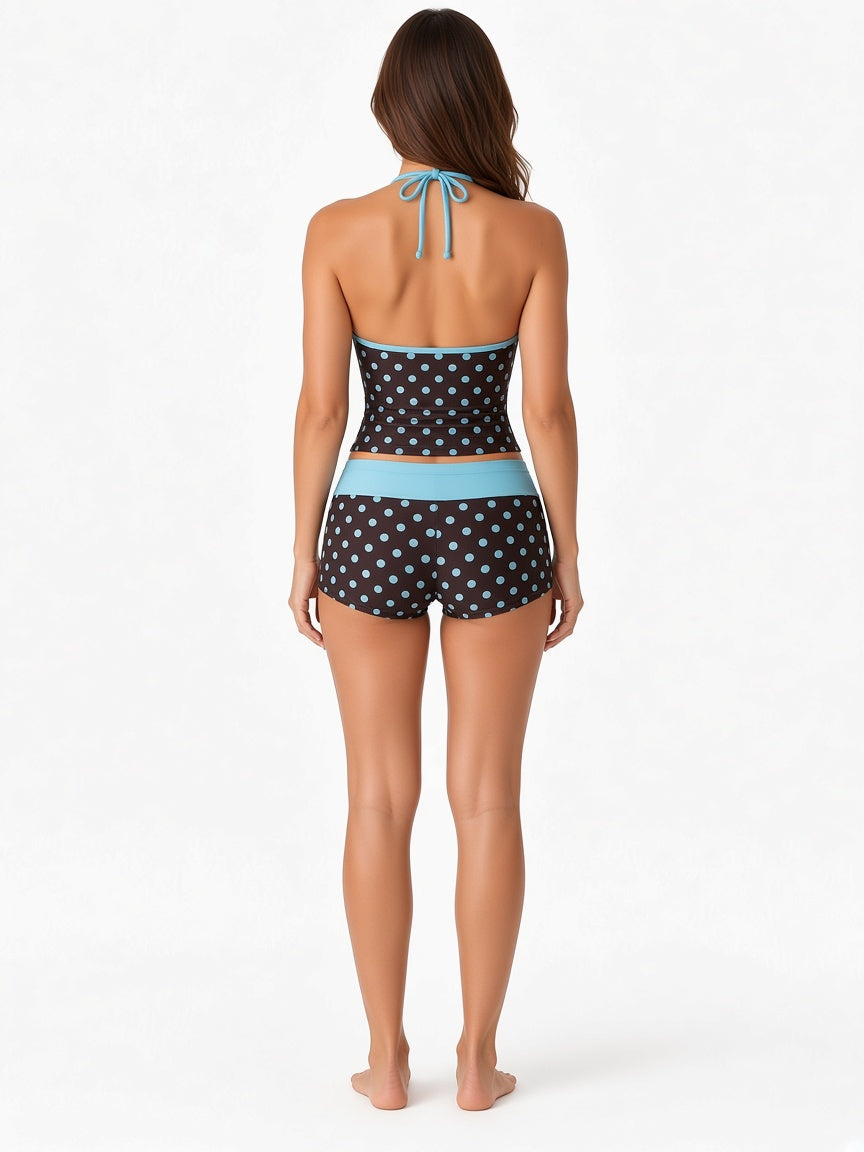 Contrast-Trim Halter Tankini and Boyshort Set