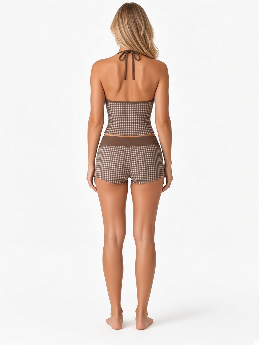 Contrast-Trim Halter Tankini and Boyshort Set