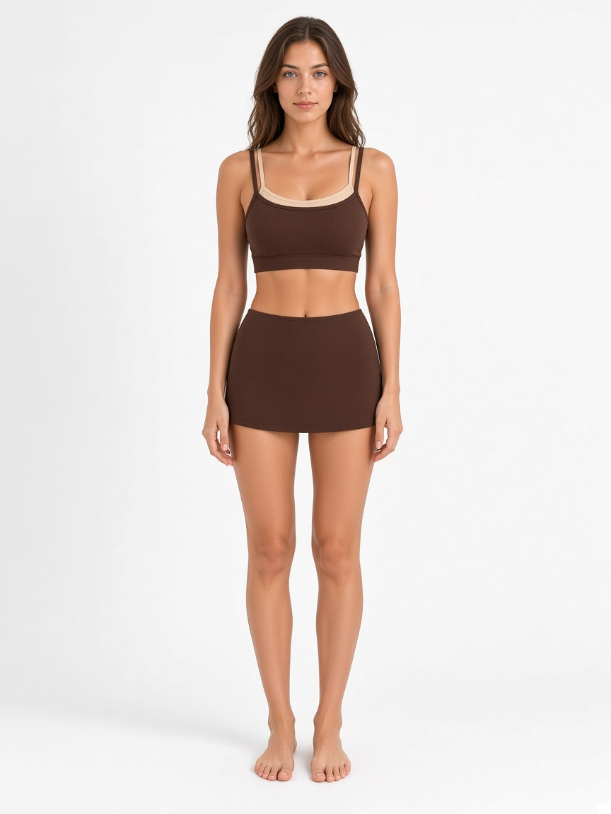 Layered-Look Three-Piece Bikini & Skirt Set